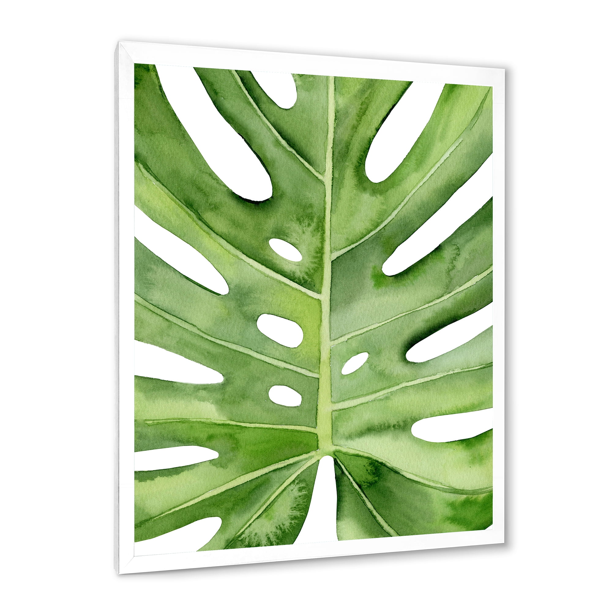 Designart 'Close Up Green Monstera Leaf Tropical Palm' Tropical Framed Art Print