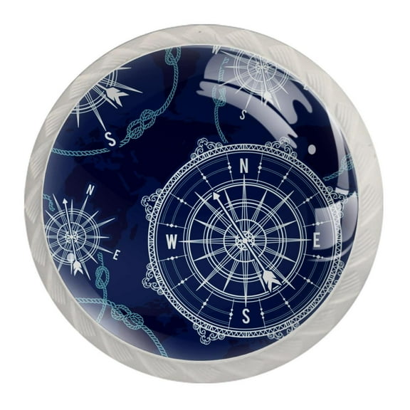 4 Pcs Nautical Compass Knobs for Kitchen Cabinet Cupboard Dresser Bookcase Drawer Pulls Handles Round Home Decor