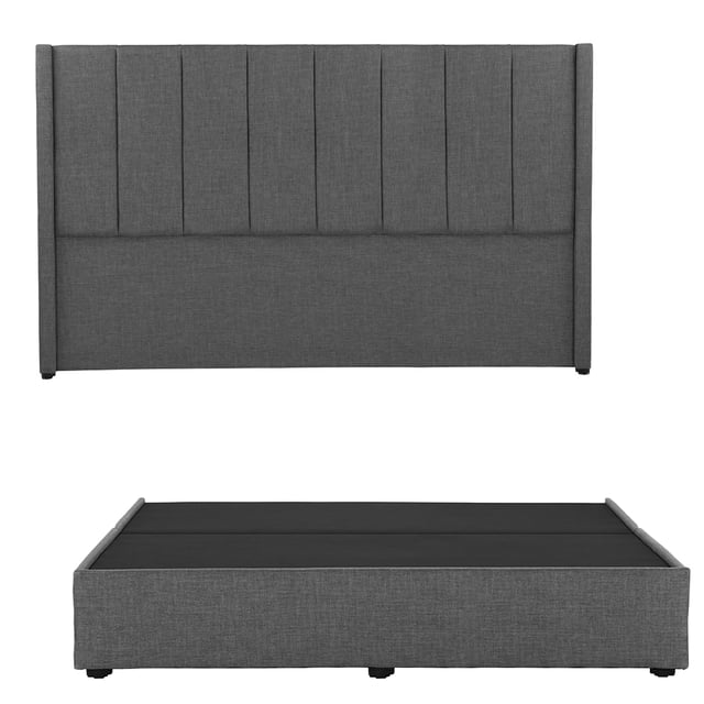 Box Base Cama King Size + Cabecera Nizza Gris Oscuro