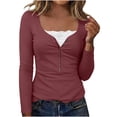 thumbnail image 2 of Sexlip Womens Snap Front Henley Top Long Sleeve Design Soft Fabric Relaxed Silhouette for Daily Errands Red XL, 2 of 9