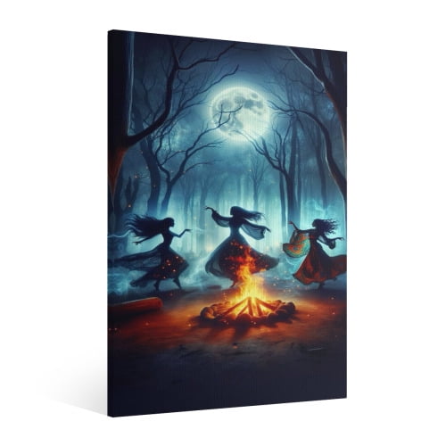 Vintage Halloween Forest Witch Canvas Wall Art Painting, Horror Creepy Dark Poster, Halloween Gothic Artwork Picture Print Decor, Spooky Ghost Wall Decor for Bar Living Room Bedroom Party Framed