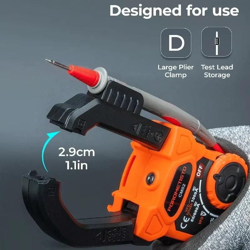 POROMETISTO-CM02 Digital Clamp Meter, 6000 Counts, Smart Measurement,True RMS,  Auto-Ranging Voltmeter, Non-Contact Voltage Detection, Measures AC/DC Volatge Live Wire