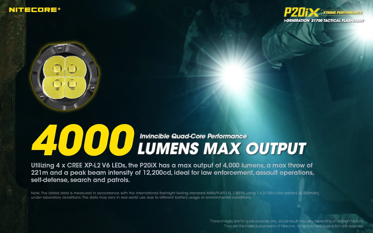 Nitecore P20iX CREE XP-L2 V6 LEDs USB-C Rechargeable Flashlight, 21700, White, 4000 Lumens, Black, 6952506406722