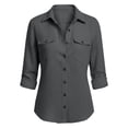 thumbnail image 4 of Admvng Women's Linen Tops Button-Down Shirt Roll-Up Sleeve Casual Blouse, 4 of 8