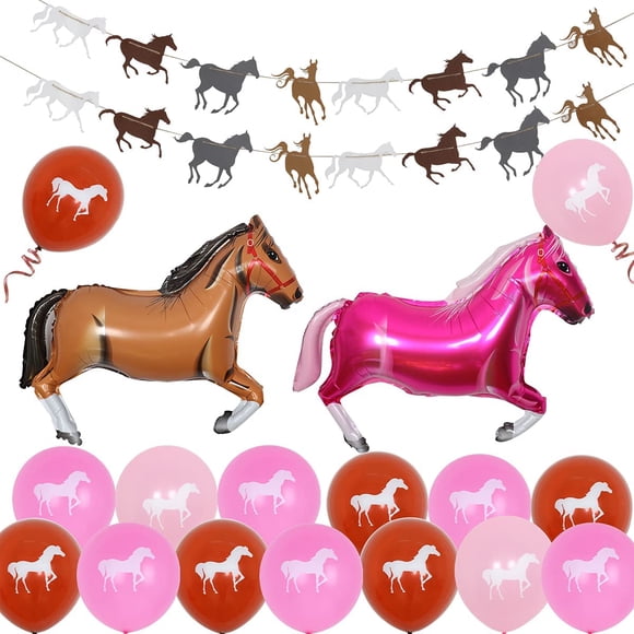 Western Cowgirl Party Supplies, Pink Horse Birthday Party Decorations, with Two Horse Racing Garlands Balloons, for Western Girls Birthday Baby Shower Party Decorations