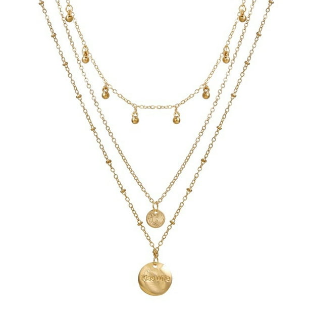 Collar Con Colgante De Letras De Cristal Para Mujer , De Oro Multicapa , Cadena , Gargantilla , Accesorios De Joyería