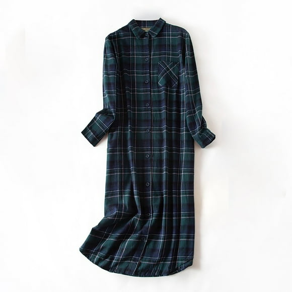Women's Flannel Nightshirt Dress Long Sleeve Plush Soft Cotton Sleepwear Gown with Button Front, Cozy Winter Warm Nightdress by Hontri