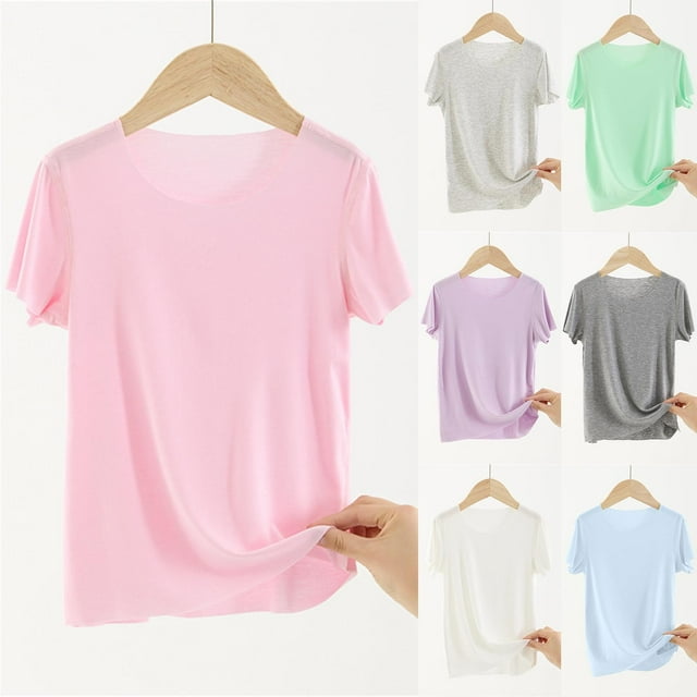 MKOSPLRT T-Shirts d'Été à Manches Courtes pour Enfant Col Rond T-Shirts Unis T-Shirts Doux et Confortables T-Shirts Légers pour Sortir 2-13 Ans