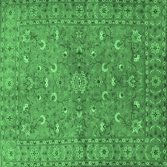 Ahgly Company Indoor Square Persian Emerald Green Traditional Area Rugs, 7' Square