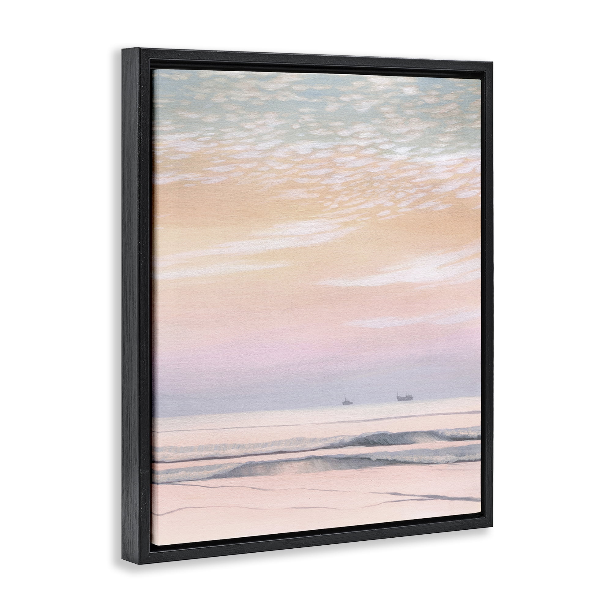 Stupell Industries Distant Ship at Sunrise Nautical & Beach Painting Black Floater Framed Canvas Art Print Wall Art, 25 x 31