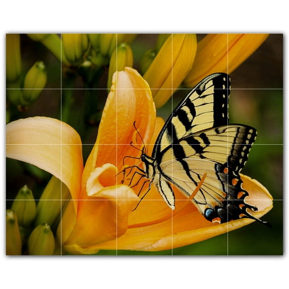 Picture-Tiles.com: Butterfly Ceramic Tile Wall Mural WAL500303-54S. 21.25"W x 17"H using (20) 4.25" x 4.25" Ceramic Tiles-Satin Finish