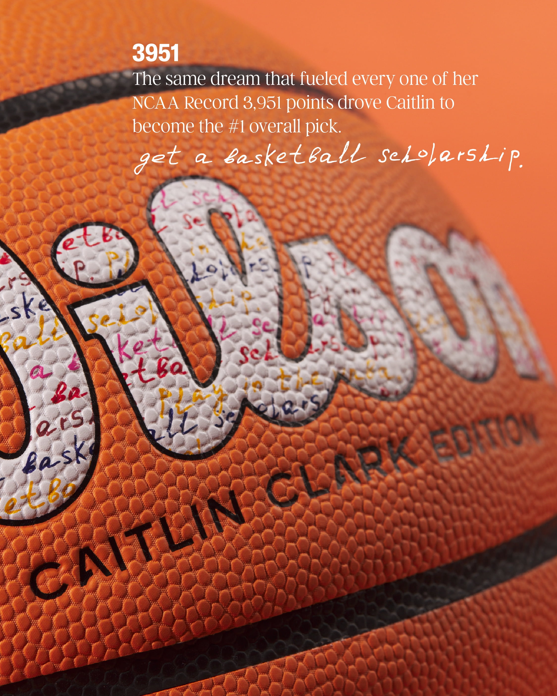 Wilson Caitlin Clark EVO NXT 3951 Indoor Game Basketball - Orange, Size 7 - 29.5"