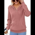 thumbnail image 3 of Sudadera de Lana Extragrande con Capucha y Colores Contrastantes para Mujer, de Punto, con Cuello en V, Informal, con Bolsillos Rosa S, 3 of 9