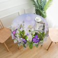 thumbnail image 2 of Spring Floral Tablecloth Round 60 Inch Purple Butterfly Tablecloths Waterproof Polyester Washable Table Cover Flowers Table Cloth for Kitchen Dining Room Indoor Outdoor Picnic Patio Party Decor, 2 of 6