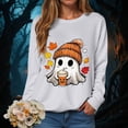 thumbnail image 2 of Enyan Women's Halloween Shirts Pumpkin Shirts Funny Ghost Graphic Tee Fall Long Sleeve Autumn Tops Women's Halloween Shirt Light Gray,XL, 2 of 7