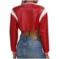 thumbnail image 7 of HTNBO Women's Bomber Jackets Leather Button Casual Cropped Baseball Jacket Fashion Motorcycle Jacket Short Varsity Outwear, 7 of 7