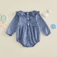 thumbnail image 4 of larppty Baby Girl Denim Outfit Button Romper Jean Jumpsuit Shorts Overalls Toddler Cowgirl Outfits Western Infant Clothes (Blue,3-6 Months), 4 of 4