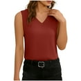 thumbnail image 2 of Felirenzacia Women's V Neck Tank Top, Butter Soft Solid Sleeveless Blouse with Pleated Back,Red,M, 2 of 7