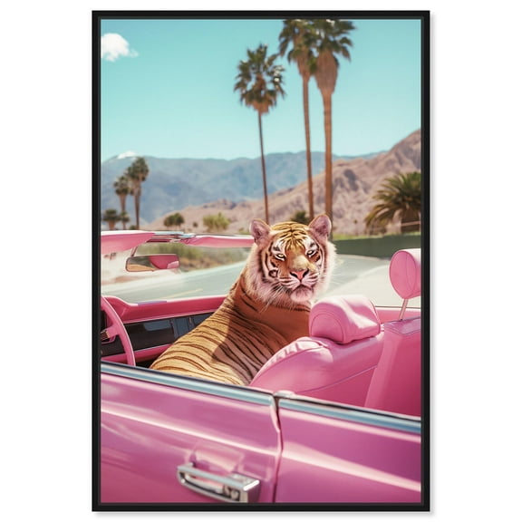 Rosy Tiger's Ride II Canvas Pink Pop Wall Art by Art Remedy, Black Frame, 10" x 15"