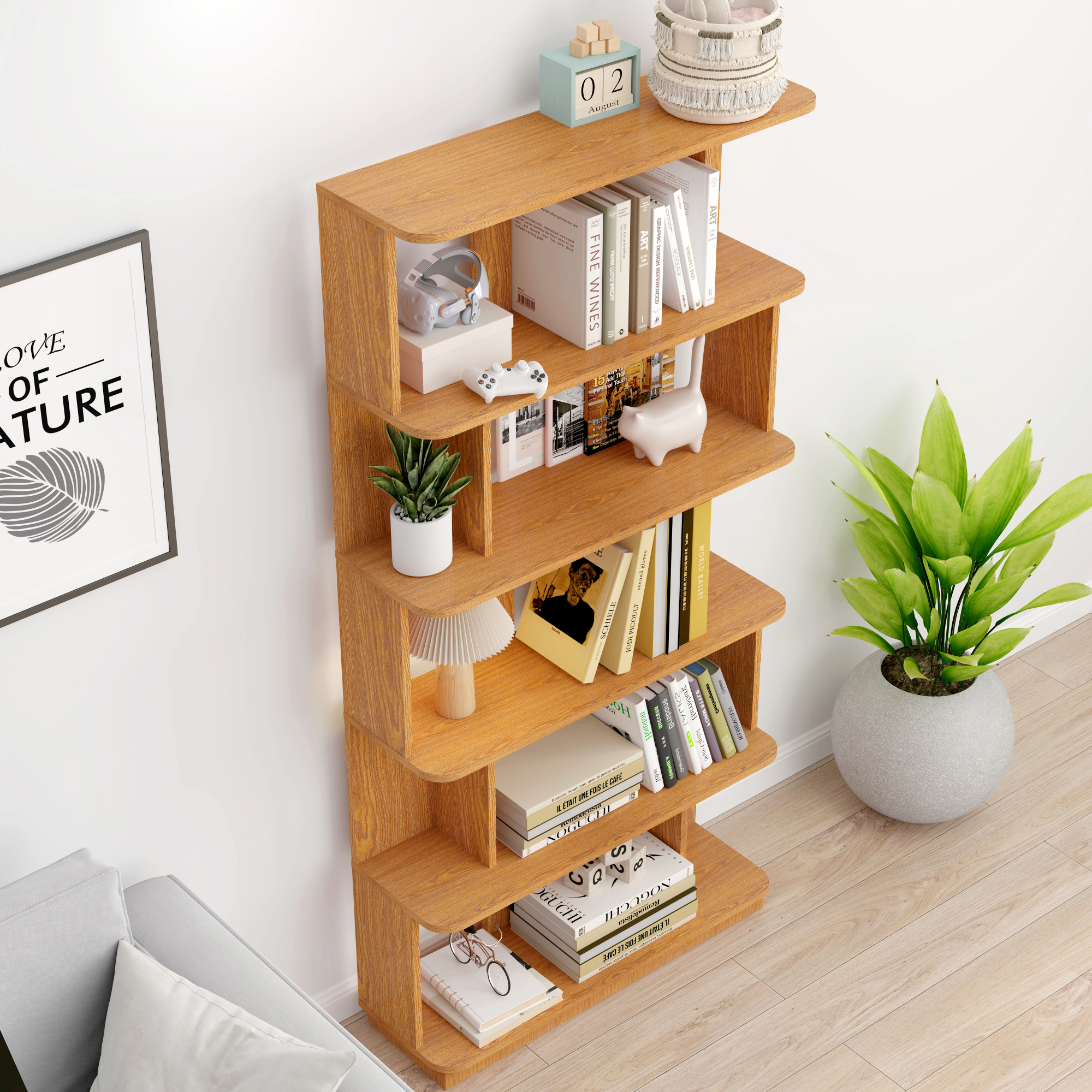 Leumius 5 Tier Open Storage Bookcase,Free Combination Bookshelf,Wood Display Shelving for Living Room Home Office Bedroom Decor Organizer,31.5" L x 64.56" H,Dark Oak