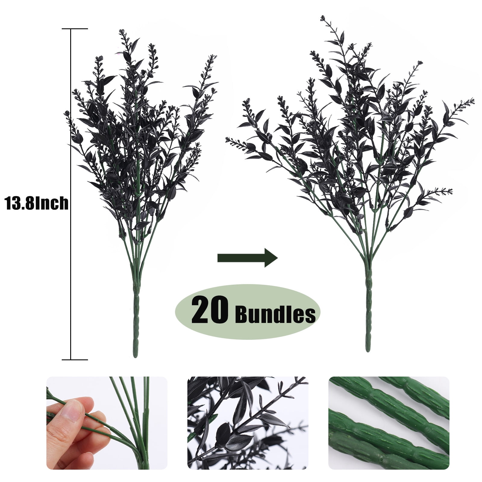 RECUTMS Black Decor 20 Bundles Artificial Flowers Fake Outdoor Plants Faux UV Resistant Lavender Flower Plastic Shrubs Indoor Outside Hanging Decorations