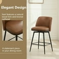 thumbnail image 4 of Swivel Counter Height Bar Stools Set of 4, 26" Upholstered Faux Leather Bar Stools with Back, Wood Trim, Upholstered Counter Chairs for Kitchen Island, Brown, 4 of 12