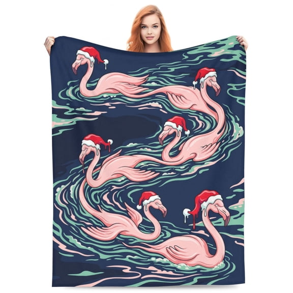 Flamingo Throw Blanket, Christmas Flamingo Blanket, Soft Warm Cozy Fuzzy Plush Fleece Blanket, Home Decor Gift for Couch, Bed, Sofa 50x40