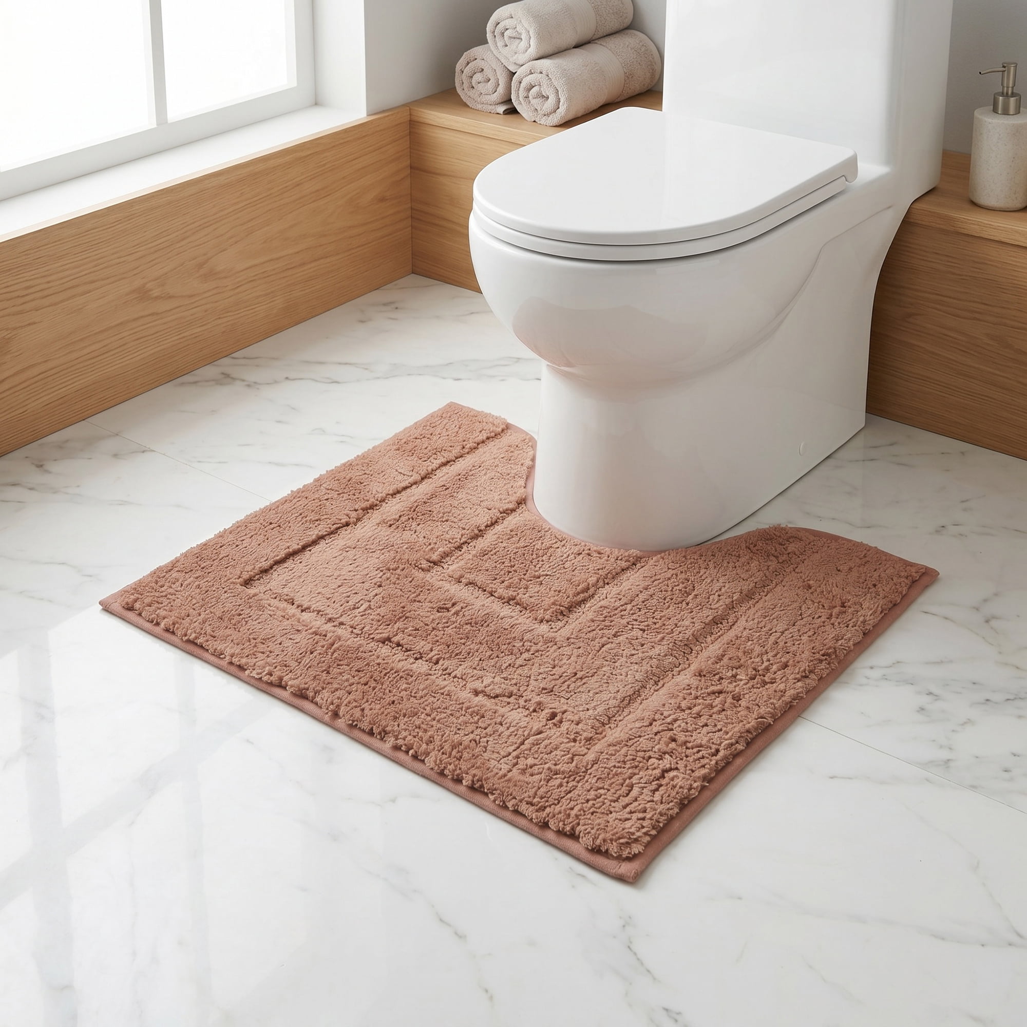 Unique Bargains U-Shaped Absorbent Non Slip Machine Washable Bath Mat Red 20" x 16"