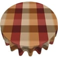 thumbnail image 2 of Autumn Fall Thanksgiving Checkered Tablecloth Round 60 Inch Brown Red Buffalo Plaid Washable Wrinkle Stain-Resistant Table Cloth Polyester Country Rustic Farmhouse Table Cover for Kitchen Holiday, 2 of 8