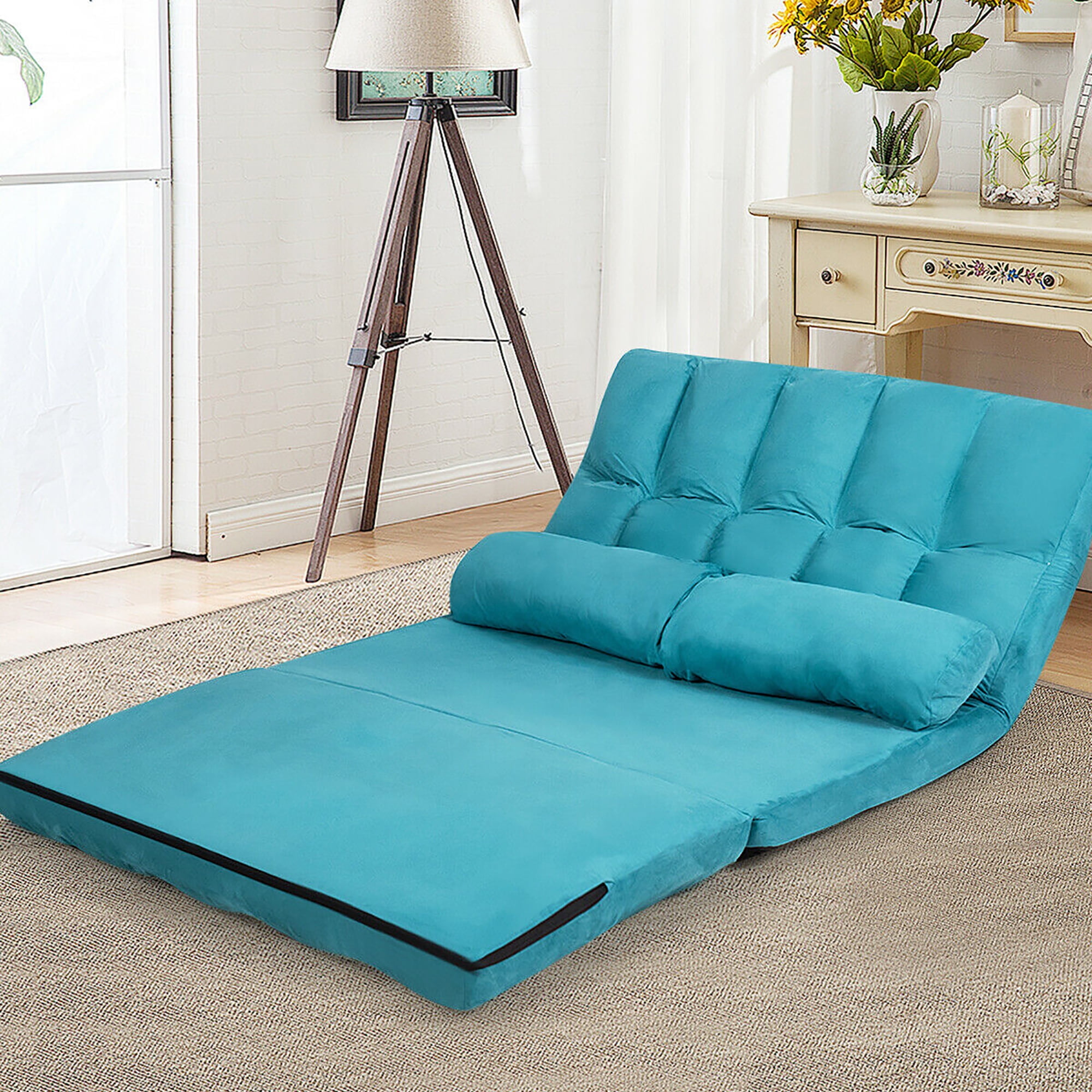 Costway Foldable Floor Sofa Bed 6-Position Adjustable Lounge Couch with 2 Pillows Blue