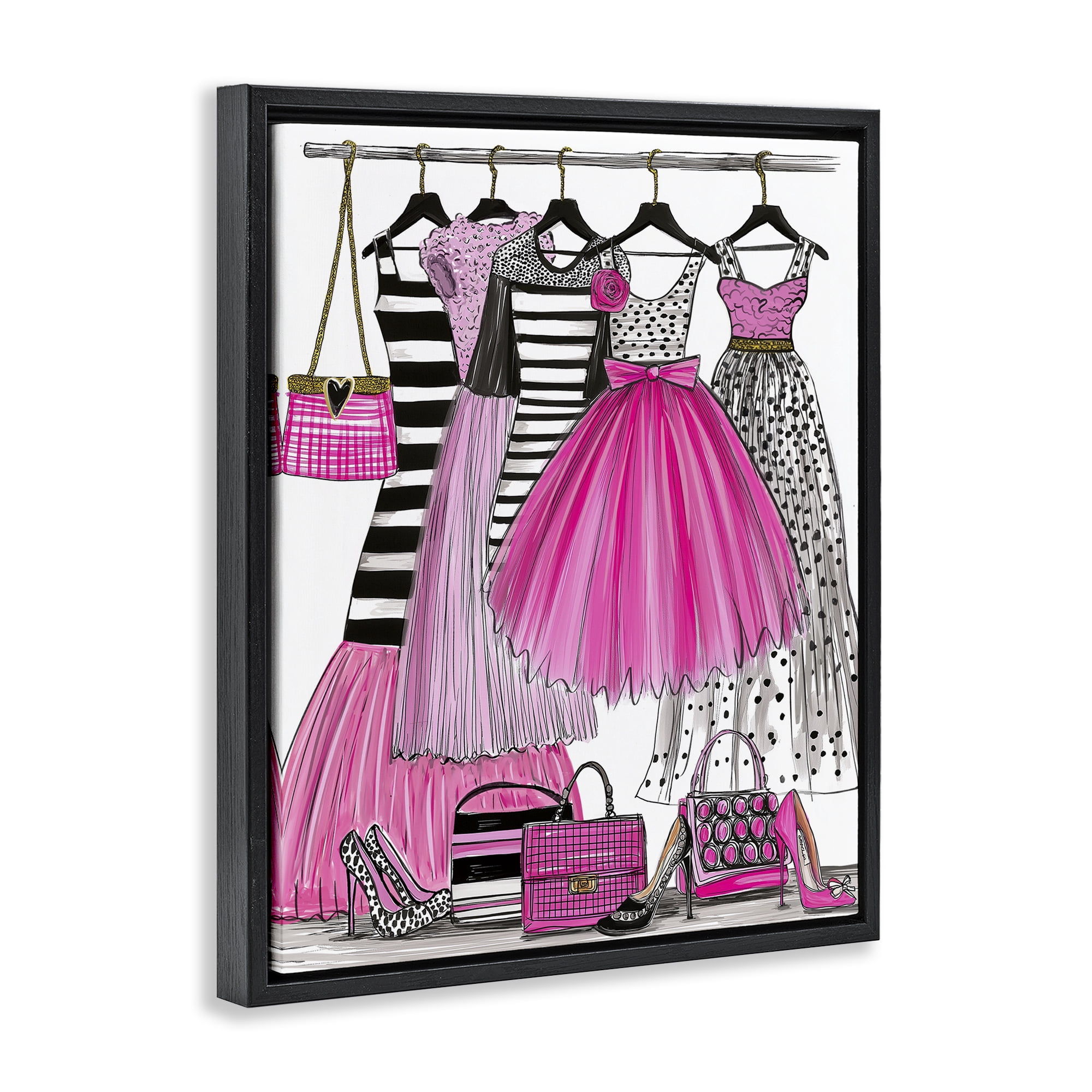 Stupell Industries Chic Pink Tulle Dresses Black Framed Floater Canvas Wall Art, design by Jess Stempel