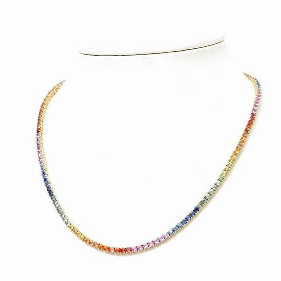 925 silver Lab multi Sapphire Tennis Necklace,Lab Multi Sapphire Gemstones Necklace Birthstone Necklace,Mom Birthday Gift,Gift For Her,