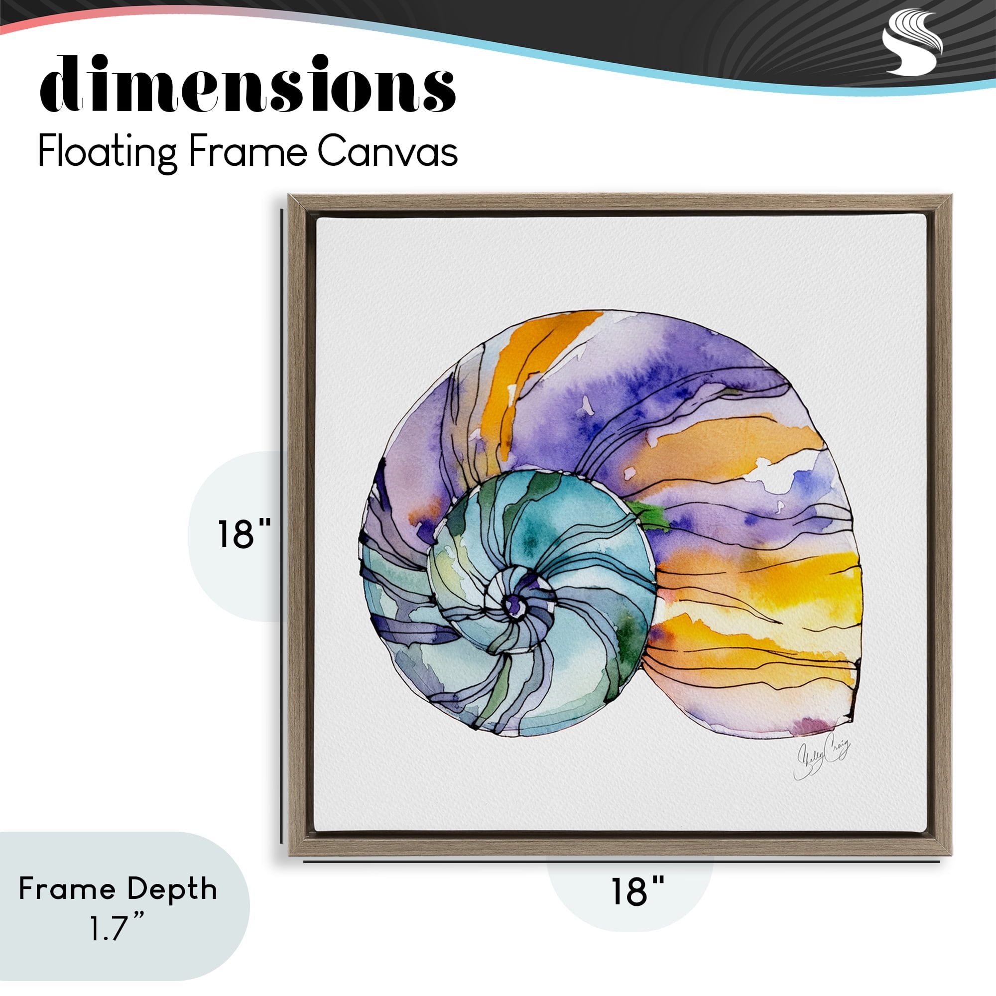 Stupell Industries Sunlit Striped Nautilus Brown Framed Floater Canvas Wall Art, design by Shelly Craig
