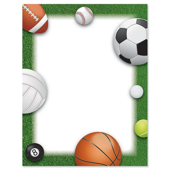 All Sports Letter Papers - Set of 25, Sport Stationery Papers, 8 1/2" x 11", Compatible Computer Paper, Letterhead, Flyers, Party Invitations