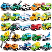 JOYFY 25 Pcs Kids Toy Cars Bulk, Pull Back Cars and Trucks Play Vehicles Set, Mini Excavator Party Favors Birthday Gift for Boys and Girls