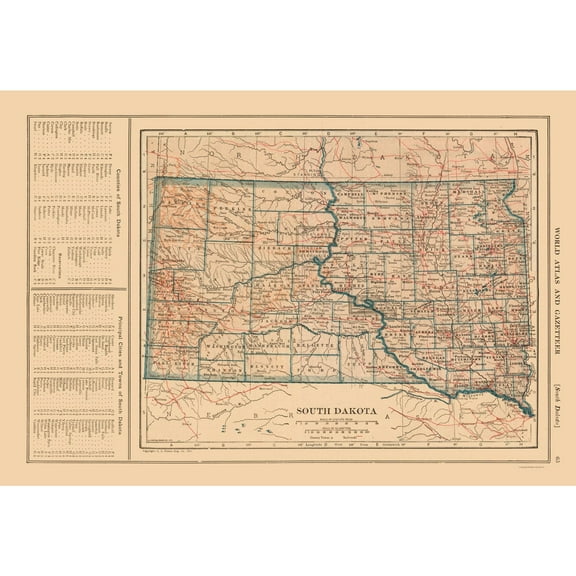 Historic State Map - South Dakota - Reynold 1921 - 33.51 x 23 - Vintage Wall Art