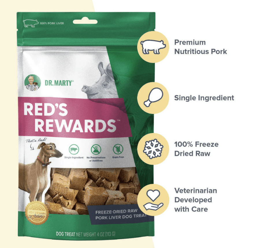 Dr. Marty Red's Rewards Favorite Freeze Dried Pork Liver Dog Treats 4-oz (Pack of 3)