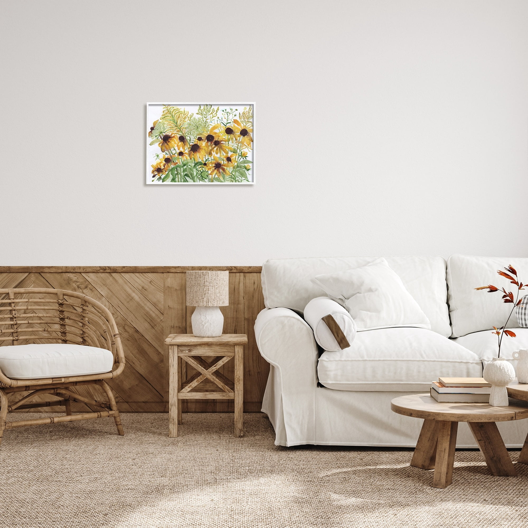 Stupell Industries Layered Yellow Daisy Blooms Wildflower Herb Sprouts Painting White Framed Art Print Wall Art, Design by unknown