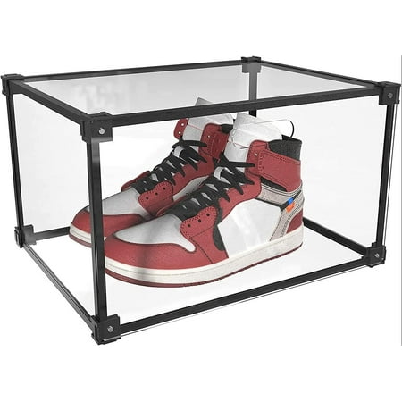 

Shoe Storage Box Stackable Shoe Organizer Clear Acrylic Foldable Shoe Storage Containers Display Case with Magnetic Side Opening Door for Sneakers Booties Pumps Flats Heels Set of 1