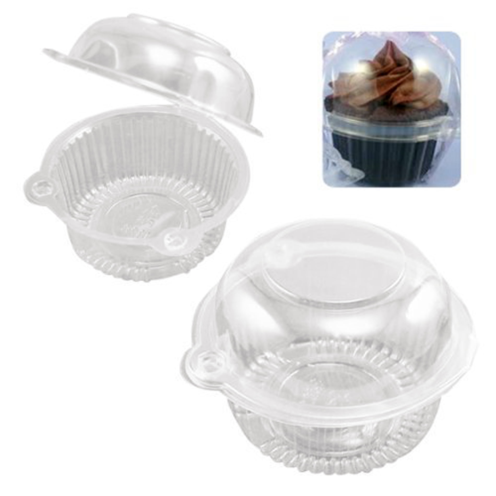 50 Clear Transparent Muffin/Cupcake Box Holder Food-Safe PET Container w/Dome Lid