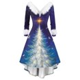 thumbnail image 2 of Christmas Dresses for Women Women's Fashion Elegant Autun And Winter Long Sleeve V-Neck Christmas Print Dress for Holiday Party,Blue,2XL, 2 of 5