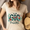 thumbnail image 4 of Christian Floral Graphic T-Shirt With God All Things Are Possible, Gold, Size M, 4 of 6