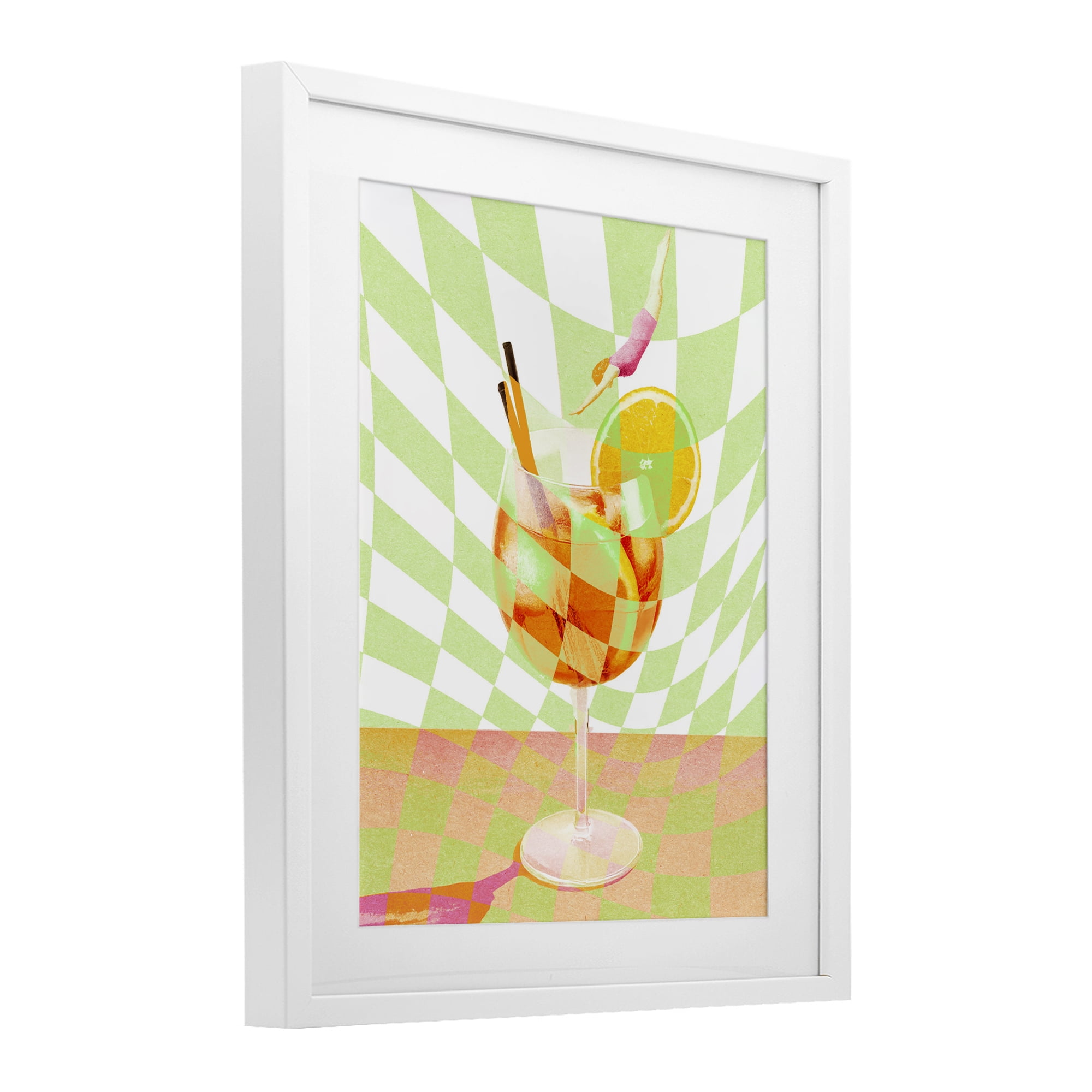 Retro Swimmer Summer Cocktail White Framed Print Under Glass, design by Lil' Rue
