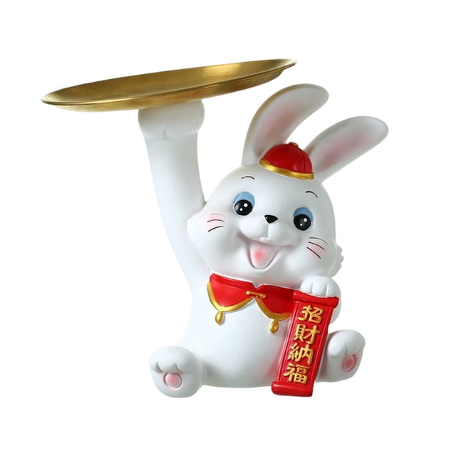 GROWTH TANK Rabbit Statue Bunny Sculpture Chinese New Year Container Supplies Holder Storage