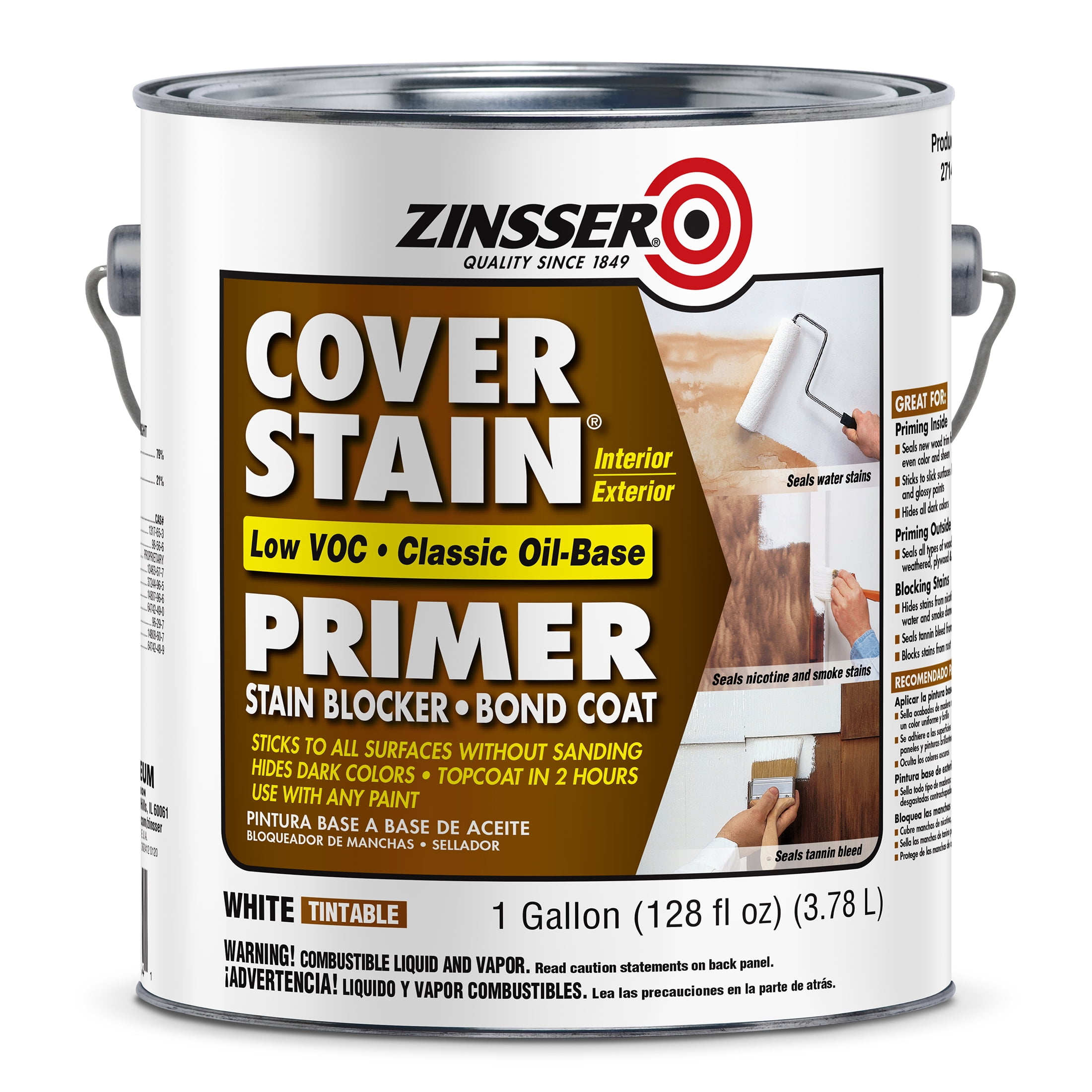 White, Zinsser Cover Stain Low VOC Stain Blocker Primer Flat, Gallon