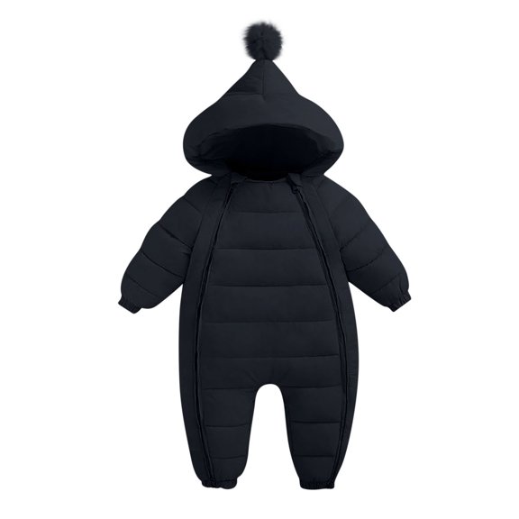 Lovskoo Infant Baby Girl Boy One Piece Outfit Toddler Solid Color Plush Cute Bear Ears Winter Thick Keep Warm Jumpsuit Romper Black