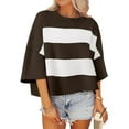 thumbnail image 6 of Jalioing T Shirt for Women Trendy Half Sleeve Dropped Shoulder Striped Tee Oversized Casual Crew Neck Tops, 6 of 7