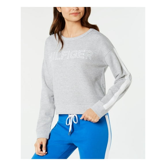 TOMMY HILFIGER Womens Gray Striped-sleeve Heather Sweatshirt Size: XL