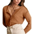 thumbnail image 2 of Female Knit Cardigan Casual Crew Neck Button Down Long Sleeve Sweater Jumper Layer Top Brown XXL, 2 of 10