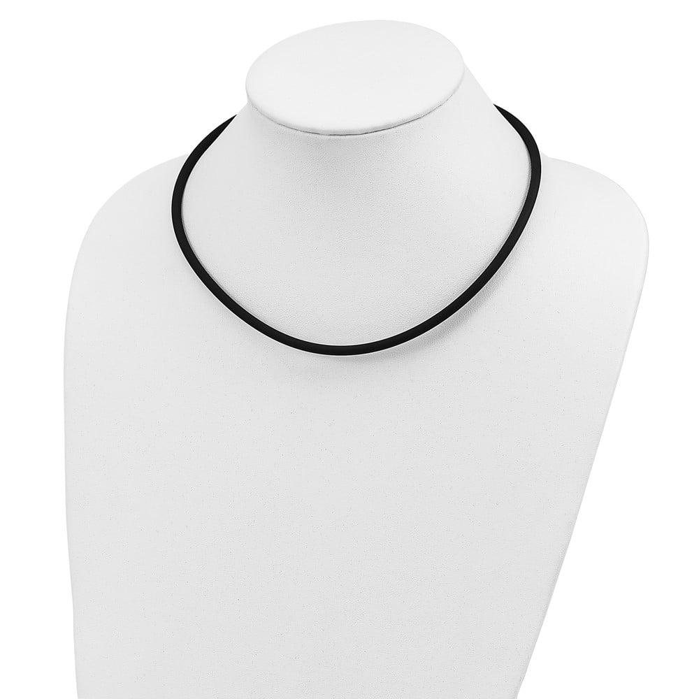 14K Yellow Gold Cord & Leather Chain Necklace 4 mm with Clasp Black Rubber 16 inch
